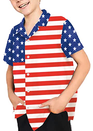 Boys Fourth Of July Shirt Girls Button Down American Flag Shirts Casual Stars Stripes Hawaiian Tops 11-12 Years #TOP3