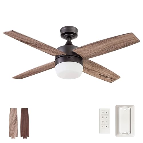 Prominence Home Atlas, 44 Inch Modern Indoor LED Ceiling Fan with Light and Remote Control, Dual Mounting Options, Dual Finish Blades, Reversible Motor - 51471-01 (Bronze)