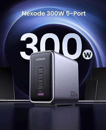 UGREEN 300W 5-Port GaN Desktop Charging Station, 140W Max Single Port for MacBook Pro/Air M2, Dell XPS, iPad Pro, iPhone 15 Pro, Galaxy S23 Ultra, Steam Deck