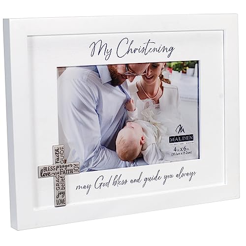 Malden 3633-46 International Designs 4X6 My Christening Picture Frame My Christening May God Bless And Guide You Always Raised White Outer Mdf Wood Moulding White Wood Grain Finish Mat thumb #2