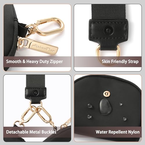 Image of Keychain Wallet Mini Zip Around Wristlet Wallets for Women Detachable Dual Pouch Wristlet Portable Coin Purse Small Wallets With RFID Blocking (Black & Gold Hardware)