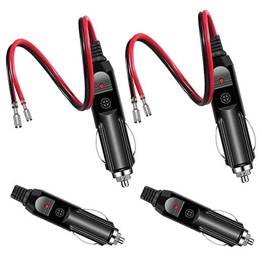 RUNCCI-YUN - 4 Pcs Mechero Conector 12v Macho con Cable, Encendedor de Coche con Cable de alimentación de 10 A, 12 V, 24 V y Adaptador con Luces LED