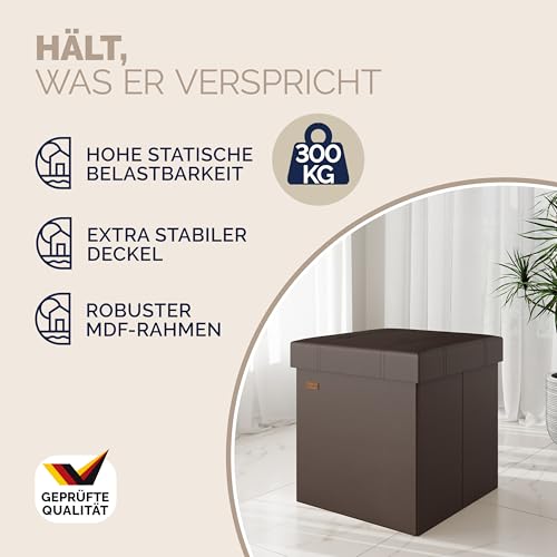 CASARIA® Hocker mit Stauraum Braun Faltbar Deckel Kunstleder Gepolstert 38x38cm Klein Schlafzimmer Wohnzimmer Flur Sitzhocker Fußhocker… – Ansicht 3