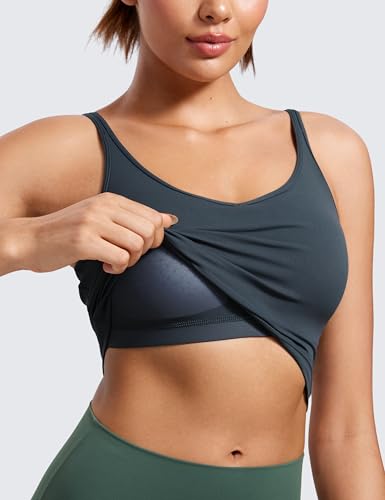 Image of CRZ YOGA Butterluxe-Light Womens V Neck Longline Sports Bra - Spaghetti Straps Workout Crop Top Padded Yoga Cami
