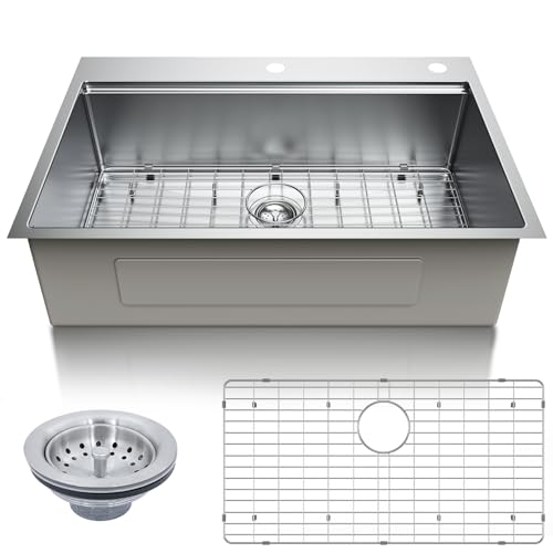 33-inch Undermount Kitchen Sink Workstation - 33x22 Inch Drop In Sink Workstation T304 18 Gauge Stainless Steel Single Bowl Kitchen Sinks with Accessories, Handmade Basin, 9 Inch Deep
