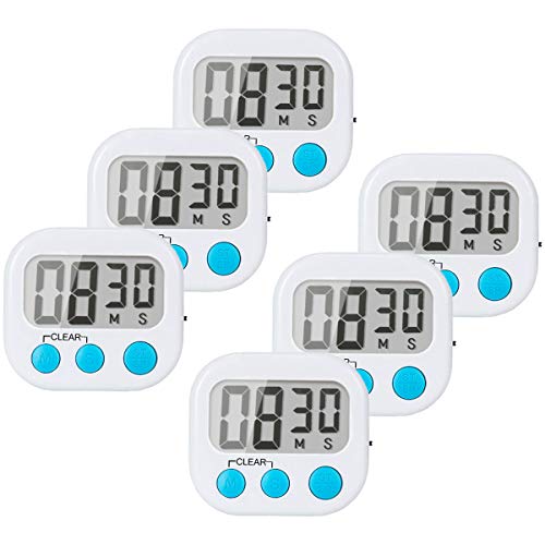 Kitchen Timer 6 Pack Small Digital Electronic Loud Alarm, Magnetic Backing, ON/OFF Switch