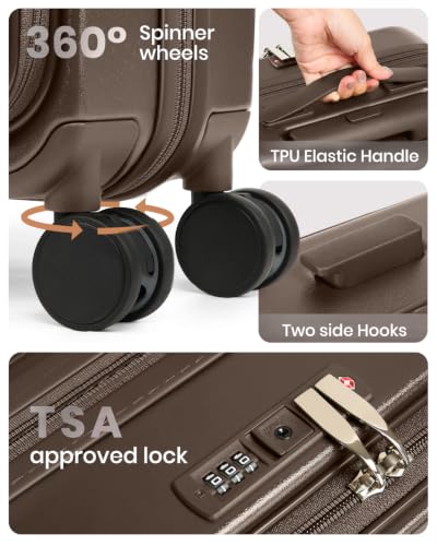 Image of Joyway Expandable 5 Piece Luggage Sets with Front Pocket, Coffee | Top Opening Suitcase, Laptop Compartment, Silent Spinning Wheels, Includes Backpack & Bag, Great For Family Travel