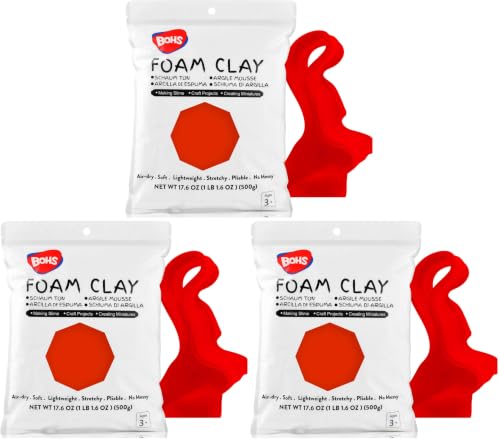 Image of BOHS Red Modeling Foam Clay - 1.1 Lbs, Squishy,Soft, Air Dry -for Flower Mirror,Cosplay,Fake Bake, Slime Supplies-500g (Pack of 3)