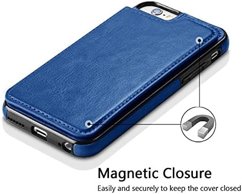 UEEBAI Case for iPhone 7 Plus iPhone 8 Plus, Luxury PU Leather Case with [Two Magnetic Clasp] [Card Slots] Stand Function Practical Soft TPU Case Back Wallet Flip Cover for iPhone 7 Plus - Blue