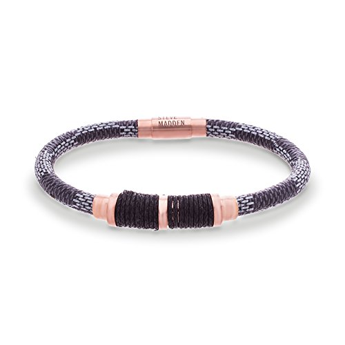 Steve Madden Stainless Steel Rose Gold-Tone Leather Wrap Magnetic Closure Bracelet for Men