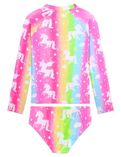 Girls Swimsuit Size 3t 4t Rainbow Unicorn Two Pieces Long Sleeves Rash Guard Toddler Summer Beach Swimwear2