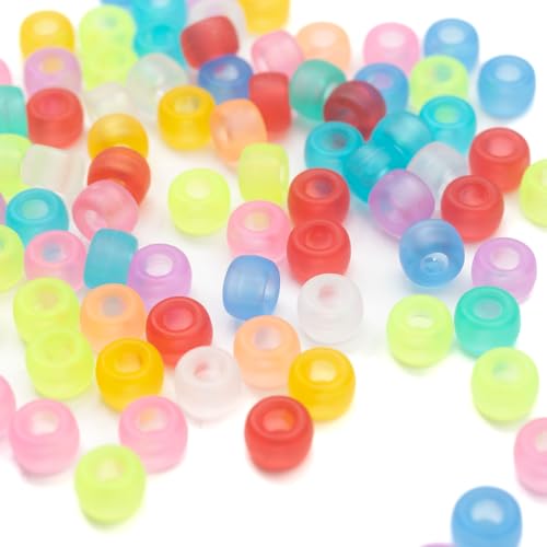 Image of Gxueshan 1000 Pcs Acrylic Plastic Candy Color Pony Kandi Pens Hair Beads 6x9mm for Friendship Bracelet Necklace Jewelry Making Braiding Kit Bulk