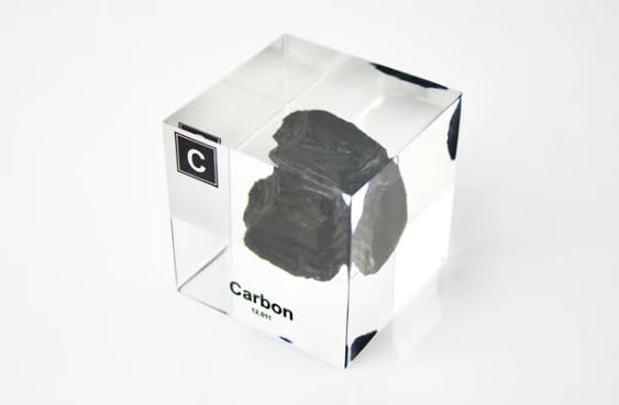 Carbon Element Display, Encased in Lucite Acrylic, 2x2x2 Inches, Authentic Sample, Handmade in The USA by Engineered Labs, for Educational and Display Purposes