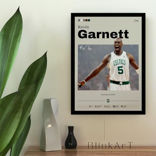 Image of BLINKART Kevin Garnett | Nba Basketball Player | Synthetic Wood Photo Framed Wall Hanging Poster For Room & Office Bedroom Living Boys And Girl Room Home Wall Hanging | 13x10 Inches