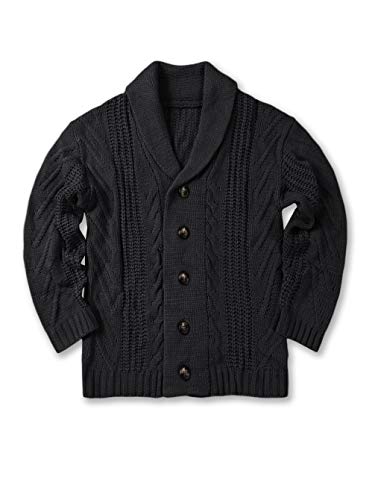 Gafeng Mens Shawl Collar Cable Rib Knitted Button Closure Casual Winter Chunky Thermal Long Sleeve Solid Cardigan Sweater Black #TOP1