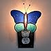 Gift Essentials Blue and Aqua Butterfly Plug in Night Light - Stained Glass Nightlight with On/Off Rocker Switch - Includes One 4 Watt Replaceable Incandescent Warm Glow Bulb