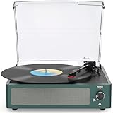 Record Player with Speakers Turntable for Vinyls Records Belt-Driven Turntables LP Vinyl Players Support Auto Stop 3-Speed 3 Size Wireless Playback Headphone AUX RCA Line Out New Sleek Dark Blue
