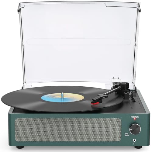 Image of Record Players Turntable for Vinyl with Speakers Bluetooth Wireless Receiver LP Phonograph 3 Speed RPM Belt-Driven Headphone AUX RCA Auto Stop All-in-one for Beginner New Sleek Deep Blue