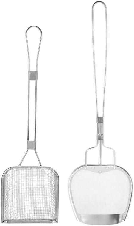 Cabilock 2pcs Fry Skimmer Deep Fryer Oil Filter Strainer with Long Handle Fine Mesh Strainer Scoop for Removing Oil Residue Chicken Fries and Fried Foods Kitchen Tool for Home or Restaurant Use
