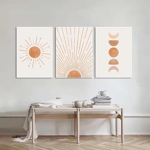 Peinture murale abstraite bohème soleil et lune, l'harmonie d'une toile grand format