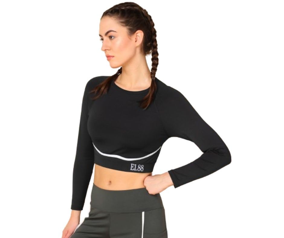 e1.88 Women Gym Crop top |Women Sports Crop top|| Women Long Sleeves Croptop - Activewear for Yoga, Running, Fitness - Breathable Workout Top|Woman Croptop-picture-33