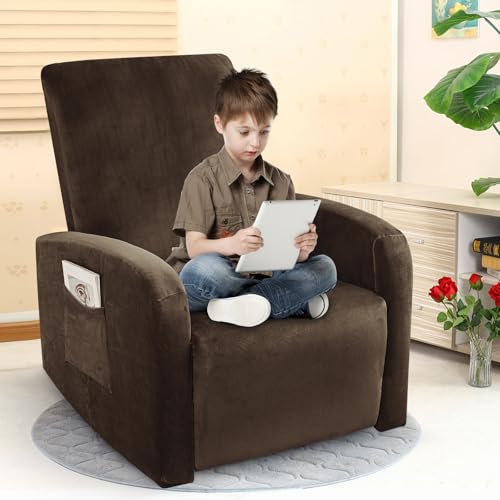 Image of ZNSAYOTX 2026 Velvet Small Recliner Cover 3-Piece, Luxury Plush Recliner Chair Covers with Elastic Band & Ties Stay in Place, Stretch Reclining Slipcover for Lazy Boy Soft Washable (Dark Coffee)