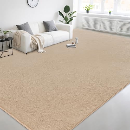 Image of Large Modern Area Rugs for Living Room Bedroom, 6x9 Feet Beige Ultra Soft Thickened Memory-Foam Indoor Rug, Comfy Aesthetic Solid Minimalist Carpets for Girls Boys Nursery Dorm Home Decor