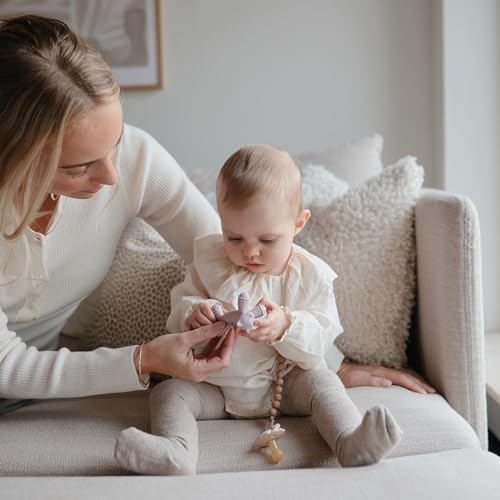 Image of FRIGG Daisy Night Natural Rubber Baby Pacifier | Made in Denmark | BPA-Free (French Gray /Croissant, 0-6 Months) 2-Pack