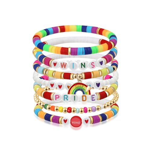 Pride Bracelets for Women Men LGBT Support Rainbow Clay Bead Bracelet Gay Bracelets for Pride Day Month Parades Decorations Party Supplies