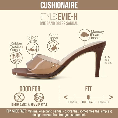 Image of CUSHIONAIRE Evie Kitten Heel Sandals for Women, Slip On One Band Dress Sandals with Memory Foam, Wide Widths and 3 Inch Heel