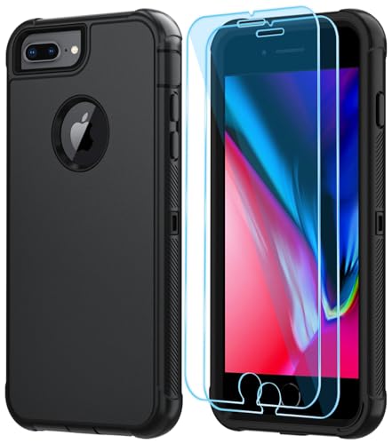 SunStory Compatible with iPhone 6/7/8 Plus Case with HD Screen Protector, 3-Layer Heavy Duty Full-Body Cover,3 in 1 Hybrid Protective Case for iPhone 6/7/8 Plus 5.5', Black