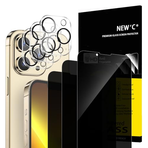NEWC 3x Privacy for iPhone 13 Pro Max Screen Protector (6.7 inches)+ 3x Camera Lens Protector Sensor Protection Tempered Glass Film + Dust Plug - Enhanced Privacy Angle of 28 Degrees