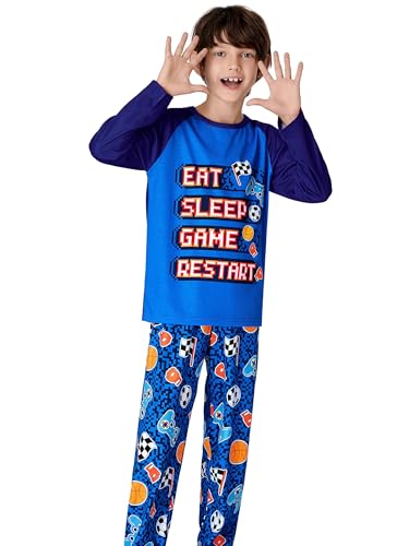 Image of Tebbis Boys Comfy Trendy Print Long Sleeve & Pants Pajama Set Sizes 6-18