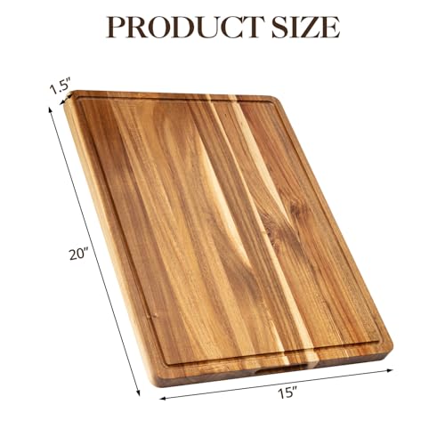 Tabla de Cortar Extra Grande de Madera de Acacia, 62 x 47 x 4,5 cm, con Ranura para Jugos y Asas, Ideal para Carnes, BBQ y Charcutería miniatura 6