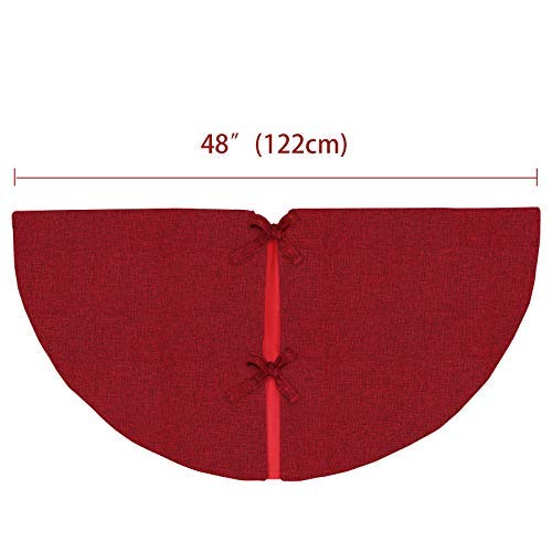 Ivenf Christmas Tree Skirt Red: 48 Inches Burgundy Burlap Double-Layer Plain Xmas Tree Skirt, Rustic Farmhouse Xmas Tree Decorations Indoor For Kids Home School Office Holiday Party Decor thumb #2