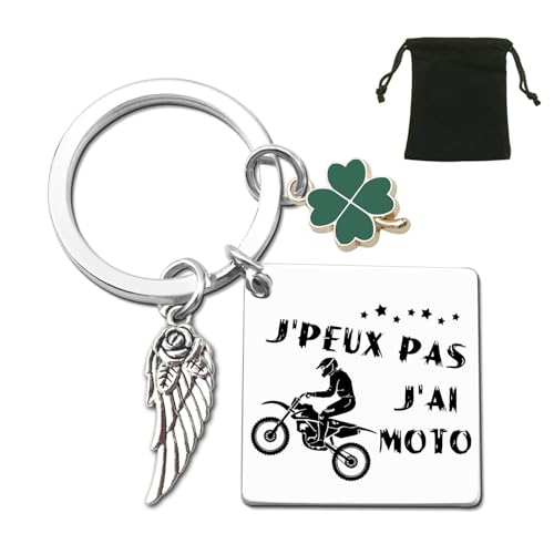 ZYMGUO Cadeau Motard Homme Porte-Clés Cadeau Moto Noel Anniversaire Cadeaux pour Papa Papy Frère Mari Amie-J'peux Pas, J'Ai Moto!