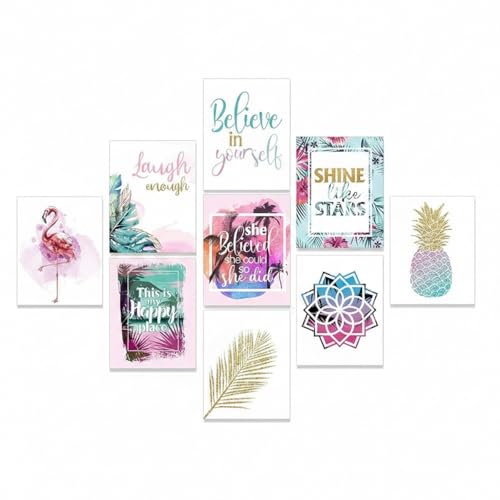 Outus Ensemble de 9 Impressions Inspirantes Art Mural de Chambre d'Adolescents Filles Affiches de Phrases de Motivation de Feuille d'Ananas Flamant Rose...