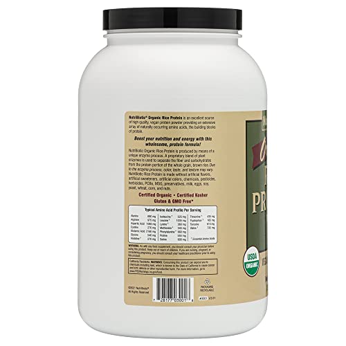 Image of NutriBiotic Certified Organic Rice Protein Plain, 3 Pound | Low Carbohydrate Vegan Protein Powder | Raw, Certified Kosher & Keto Friendly | Made Without Chemicals, GMOs & Gluten | Easy to Digest
