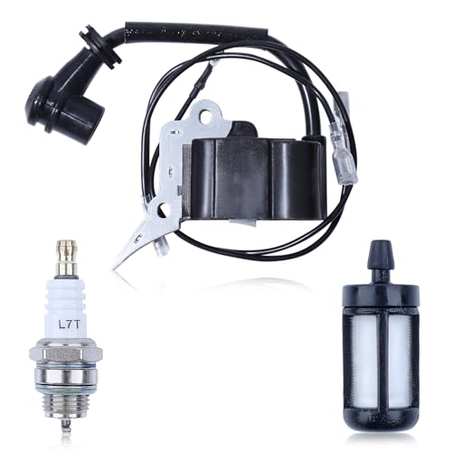 Adefol Kit de Bobine d'allumage Pour Tronçonneuse 2500 25cc, Bobine d’allumage avce Bougie d'allumage, Filtre à carburant, Remplacement Pour AL-KO 2625TSB...