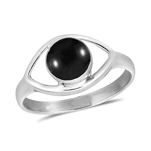 Aeravida Mystical Evil Eye with Simulated Black Onyx Inlay .925 Sterling Silver Ring | Classic Wedding Rings For Women | Vintage Comfort Fit Silver Rings for Women | Gift for Women | Sterling Silver Rings Sizes