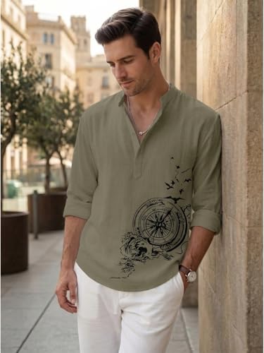 Image of DEELMO Men's Cotton Blend Mandarin Collar Self One Design Full Sleeve Casual Short Kurta