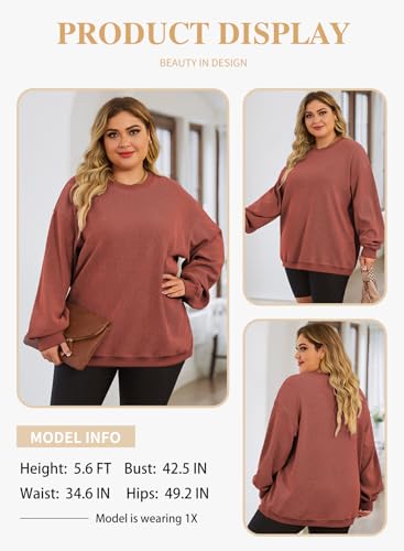 Image of Eytino Women Plus Size Sweatshirt Oversized Crew Neck Long Sleeve Tops | Fall Fashion Clothes 2026, Oversized Sweat Shirt, Soft Comfy Pullover, Travel Casual Work Lounge Daily Outfit