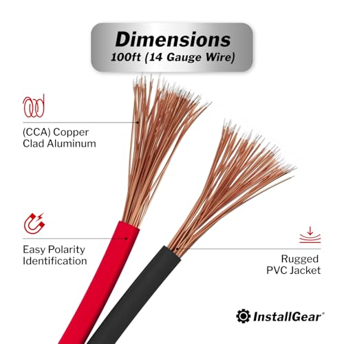 InstallGear 14 Gauge AWG 100ft Speaker Wire Cable - Red/Black