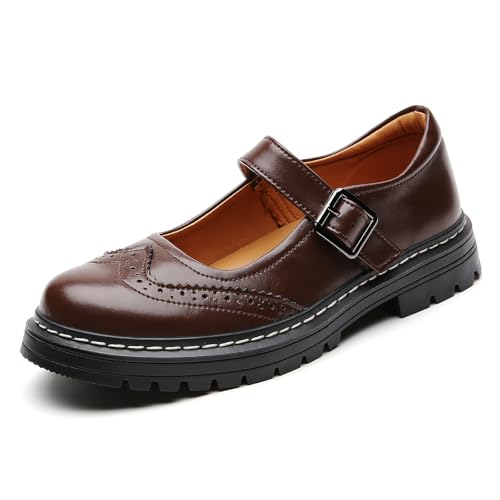 Image of Mary Jane Shoes Women Platform Non-Slip Casual Dress Shoes | Round Toe Ankle Strap Comfort Classics Oxfords Work Mary Jane Office School Shoes
