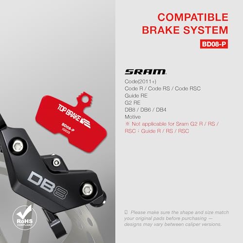 Image of TOP BRAKE Disc Bike Brake Pads Compatible with SRAM Code R RE RSC, DB8, Motive, AVID | MTB eMTB Downhill Trail All Mountain Enduro Cycling | 2026 iF Design Award