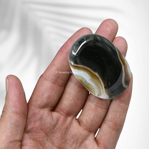 Image of Amazing Gemstone Black Onyx Crystals and Healing Stones - Large Palm Stone Crystals Piedra - Crystal for Good Luck, Balanced Positive Energy, Meditation - Unique Stocking Stuffers and Birthday Gifts