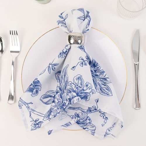 Efavormart Premium Cloth Napkins Set of 5, 20x20 Inch White/Blue Seamless Dinner Napkins, Washable Linen Table Napkin Cloth with Hemmed Edges for Weddings, Party and Banquet