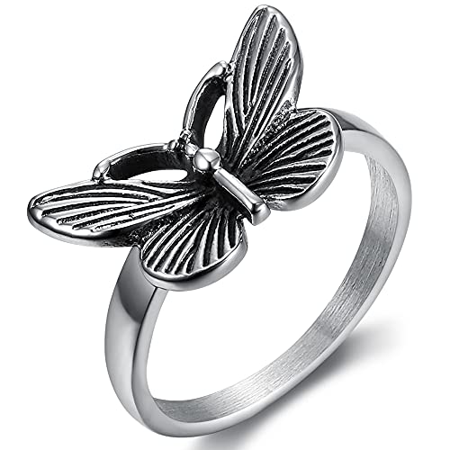 Jude Jewelers Stainless Steel Retro Vintage Butterfly Style Wedding Promise Statement Anniversary Ring