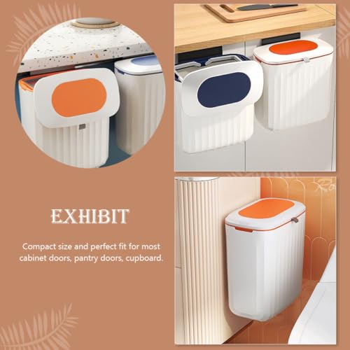 Caneca de basura colgante para cocina con tapa 8L naranja miniatura 5