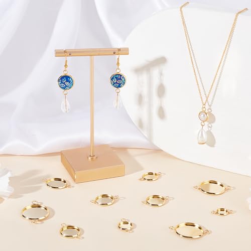Beebeecraft 1 Box 48Pcs Cabochon Connector 18K Gold Plated Brass 6 Size Flat Round Blank Bezel Pendant Trays Connector Cabochon Settings with 2 Loop for DIY Jewelry Making - Image 4
